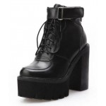 Black Sneakers Chunky Sole Block High Heels Platforms Boots Shoes