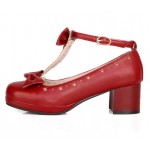 Red Heart Bow T Straps Sweet Mary Jane Heels Shoes