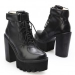 Black Sneakers Chunky Sole Block High Heels Platforms Boots Shoes