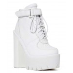 White Sneakers Chunky Sole Block High Heels Platforms Boots Shoes