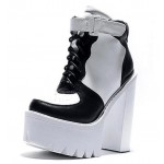 White Black Sneakers Block Chunky Sole High Heels Platforms Boots Shoes
