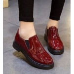 Burgundy Red Patent Leather Flats Loafers Shoes