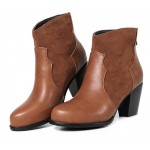 Brown Suede Ankle Point Head Chelsea Heels Boots Shoes