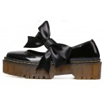 Black Patent Leather Satin Bow Platforms Flats Loafers Shoes