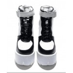 White Black Sneakers Block Chunky Sole High Heels Platforms Boots Shoes