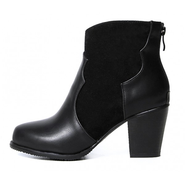 Black Suede Ankle Point Head Chelsea Heels Boots Shoes