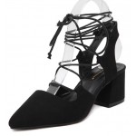Black Suede Point Head Ankle Straps Strappy High Heels Shoes