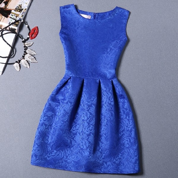 Blue Baroque Vintage Sleeveless A Line Skater Mini Party Cocktail Skirt Dress