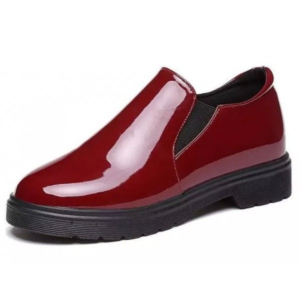 Burgundy Red Patent Leather Flats Loafers Shoes
