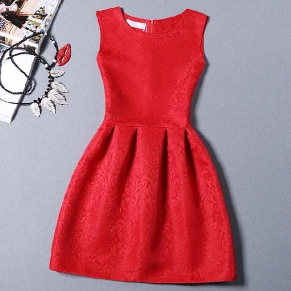 Red Baroque Vintage Sleeveless A Line Skater Mini Party Cocktail Skirt Dress