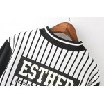 White Black Vertical Stripes Esther Baseball Aviator Bomber Rider Jacket