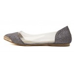 Silver Glitter Metal Cap Point Head Transparent Ballets Ballerina Flats Shoes