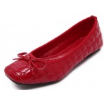 Red Quilted Bow Bunt Head Ballets Ballerina Flats Loafers Shoes
