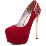 Red Suede Back Chains Platforms Gold Stiletto High Heels Shoes