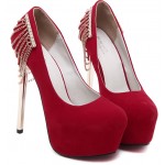 Red Suede Back Chains Platforms Gold Stiletto High Heels Shoes