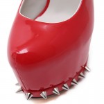 Red Patent Spikes Punk Rock Mary Jane Platforms Stiletto High Heels Shoes