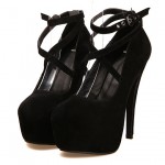 Black Suede Cross Strap Mary Jane Platforms Stiletto High Heels Shoes