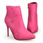 Pink Fushia Suede Point Head Stiletto High Heels Ankle Boots