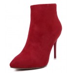 Red Suede Point Head Stiletto High Heels Ankle Boots