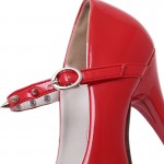 Red Patent Spikes Punk Rock Mary Jane Platforms Stiletto High Heels Shoes