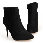 Black Suede Point Head Stiletto High Heels Ankle Boots