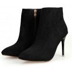 Black Suede Point Head Stiletto High Heels Ankle Boots