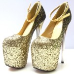 Gold Glitter Bling Bling Platforms Stiletto Wine Glass Super High Heels Shoes