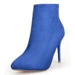 Blue Royal Suede Point Head Stiletto High Heels Ankle Boots