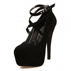 Black Suede Cross Strap Mary Jane Platforms Stiletto High Heels Shoes