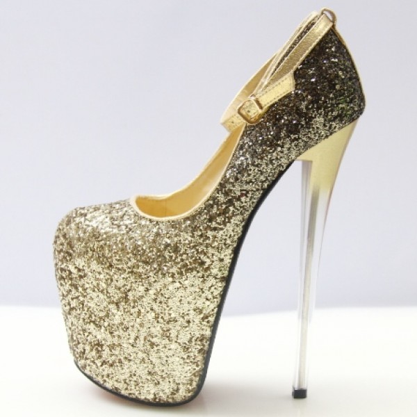 Gold Glitter Bling Bling Platforms Stiletto Wine Glass Super High Heels Shoes