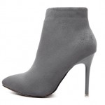 Grey Suede Point Head Stiletto High Heels Ankle Boots