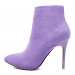 Purple Suede Point Head Stiletto High Heels Ankle Boots
