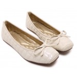White Quilted Bow Bunt Head Ballets Ballerina Flats Loafers Shoes