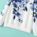 White Blue Flowers Floral Painting Long Sleeve Sweatshirts Tops
