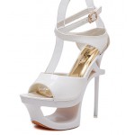 White Hollow Out Evening Platforms Stiletto High Heels Sandals Shoes