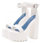 White Strap Block Chunky Sole High Heels Platforms Sandals Shoes