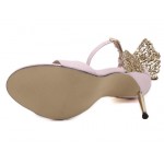 Pink Satin Glitter Back Butterfly Evening Stiletto High Heels Sandals Shoes