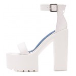 White Strap Block Chunky Sole High Heels Platforms Sandals Shoes