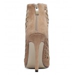 Khaki Suede Gladiator Hollow Out Bird Cage Stiletto High Heels Ankle Boots Shoes