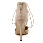 Khaki Suede Pointed Head Ankle Straps Stiletto High Heels Shoes