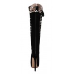 Black Suede Ribbon Lace Up Peeptoe Hollow Out Platforms Lolita Stiletto High Heels Boots