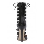 Black Gladiator Punk Rock Pointed Head Lace Up Stiletto High Heels Boots Shoes