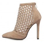 Khaki Suede Gladiator Hollow Out Bird Cage Stiletto High Heels Ankle Boots Shoes