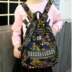 Black Colorful Net Camouflage Military Skulls Metal Studs Gothic Punk Rock Backpack