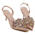 Gold Gemstones Embellished Point Head Heels Bridal Evening Sandals Shoes