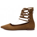 Brown Suede Point Head Strappy High Top Ballerina Ballets Flats Shoes