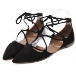 Black Suede Point Head Strappy Gladiator Ballerina Ballets Flats Shoes
