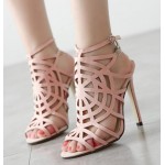 Pink Suede Spider Web Gladiator Stiletto High Heels Sandals Shoes