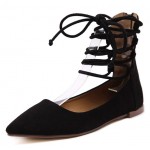 Black Suede Point Head Strappy High Top Ballerina Ballets Flats Shoes
