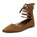 Brown Suede Point Head Strappy High Top Ballerina Ballets Flats Shoes